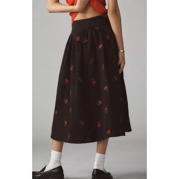 Avec Les Filles Dresses & Skirts - Avec Les Filles Petite Cherry Applique Midi Skirt | Black in Small
